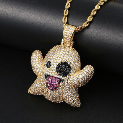 Cubic Zircon Ghost Pendant Necklace- Men's Hip Hop Jewelry