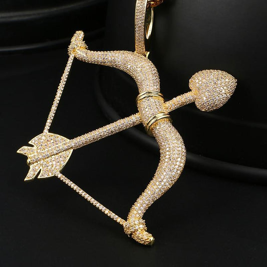 Men's Hip Hip Pendant Necklace - Rhinestone Bow Arrow Pendant