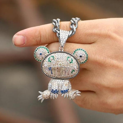 Iced Out CZ Colorful Frog Pendant Necklace - Men's Hip Hop