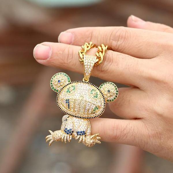 Iced Out CZ Colorful Frog Pendant Necklace - Men's Hip Hop