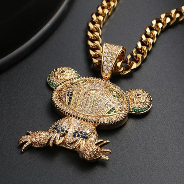 Iced Out CZ Colorful Frog Pendant Necklace - Men's Hip Hop