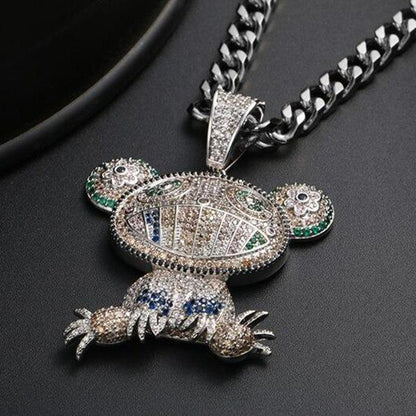 Iced Out CZ Colorful Frog Pendant Necklace - Men's Hip Hop