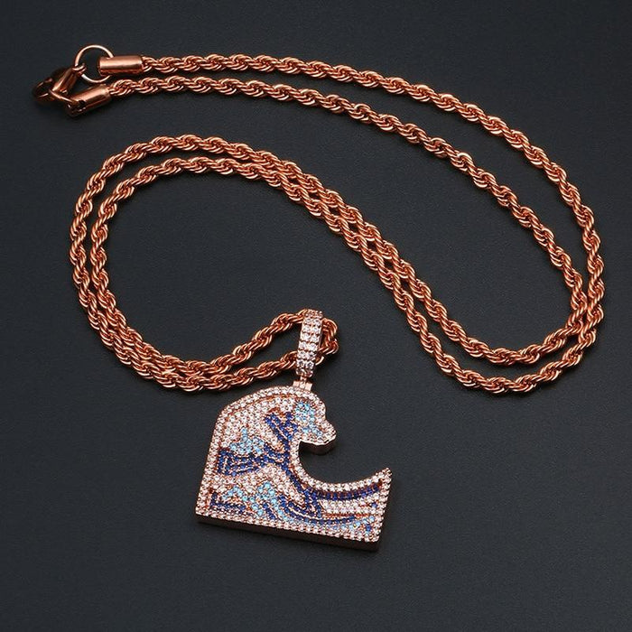 Colorful Ocean Waves Surfing Pendant Necklace
