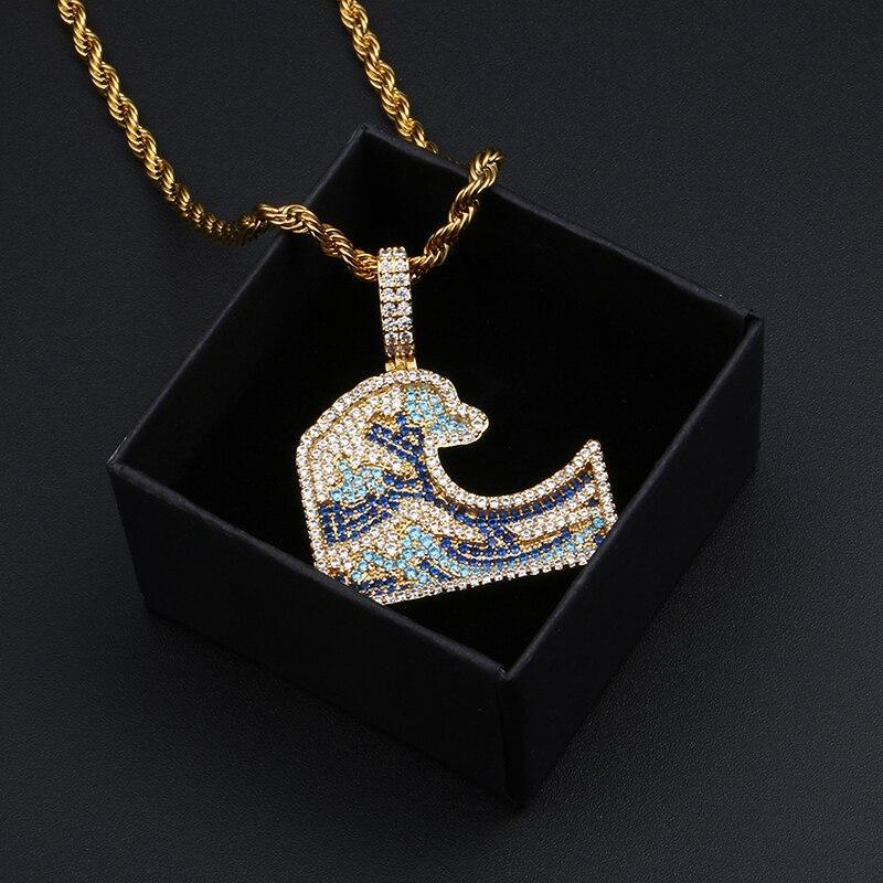 Colorful Ocean Waves Surfing Pendant Necklace