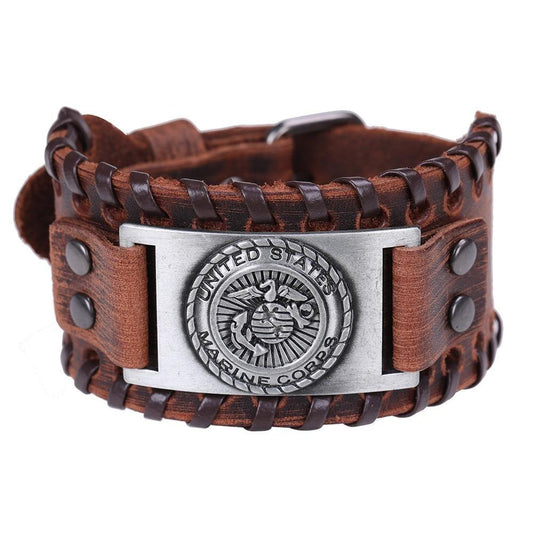 Leather US Marine Corps Charm Bracelet.