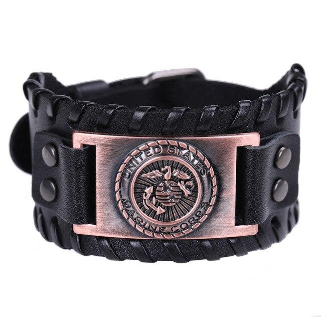 Leather US Marine Corps Charm Bracelet.