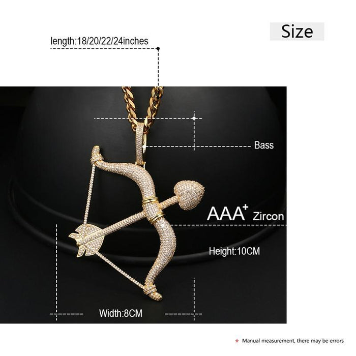 Men's Hip Hip Pendant Necklace - Rhinestone Bow Arrow Pendant
