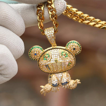 Iced Out CZ Colorful Frog Pendant Necklace - Men's Hip Hop