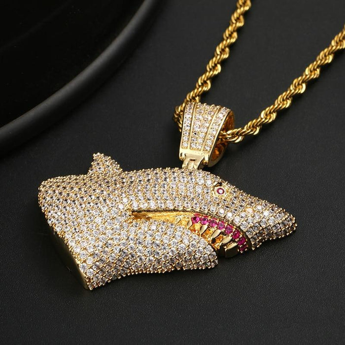 Hip Hop Open Mouth Shark Pendant Necklace