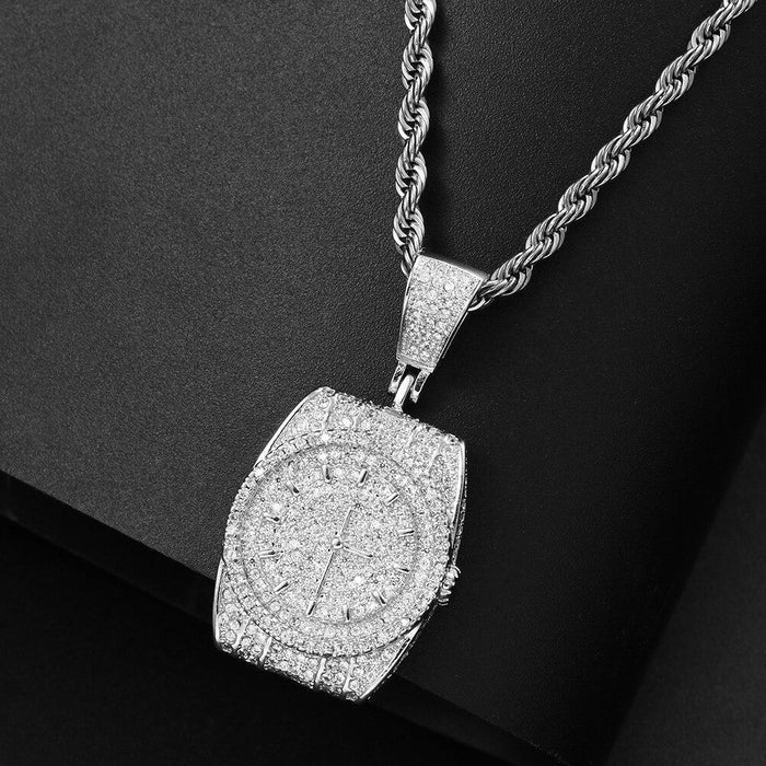 Bling Iced Out Watch Shape Pendant Necklace