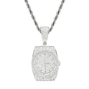 Bling Iced Out Watch Shape Pendant Necklace