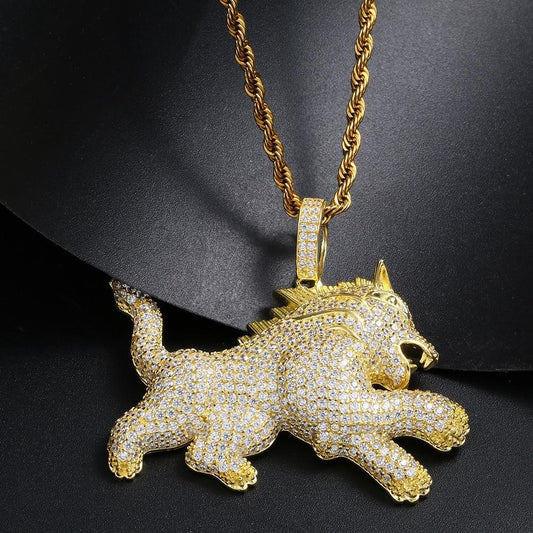 Iced Out Lion Pendant Necklace- Men's Hip Hop