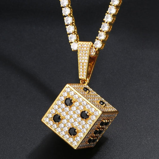 Hip Hop Ice Out Square Dice Pendant Necklace