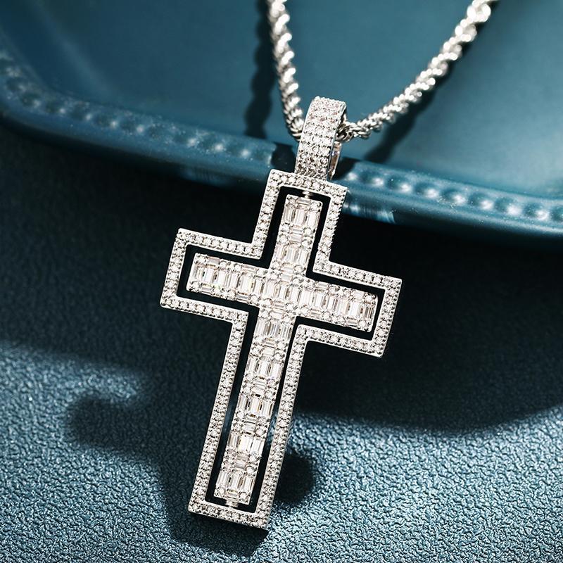 Hip Hop Cross Pendant Necklace- Double Side Rotatable Crucifix Pendant