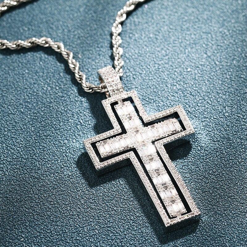 Hip Hop Cross Pendant Necklace- Double Side Rotatable Crucifix Pendant