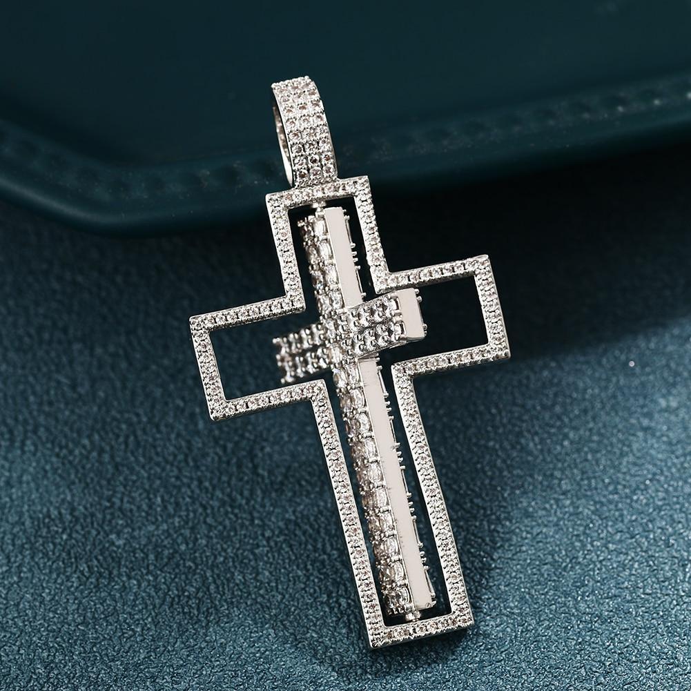 Hip Hop Cross Pendant Necklace- Double Side Rotatable Crucifix Pendant