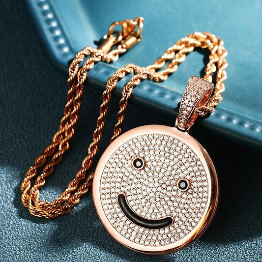 Hip Hop Full Of Crystal Smiley Pendant Necklace