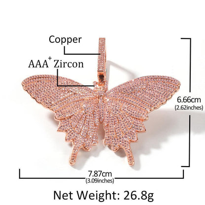 Bling Iced Out Butterfly Necklace-3mm Tennis Chain Necklace For Christmas Gifts