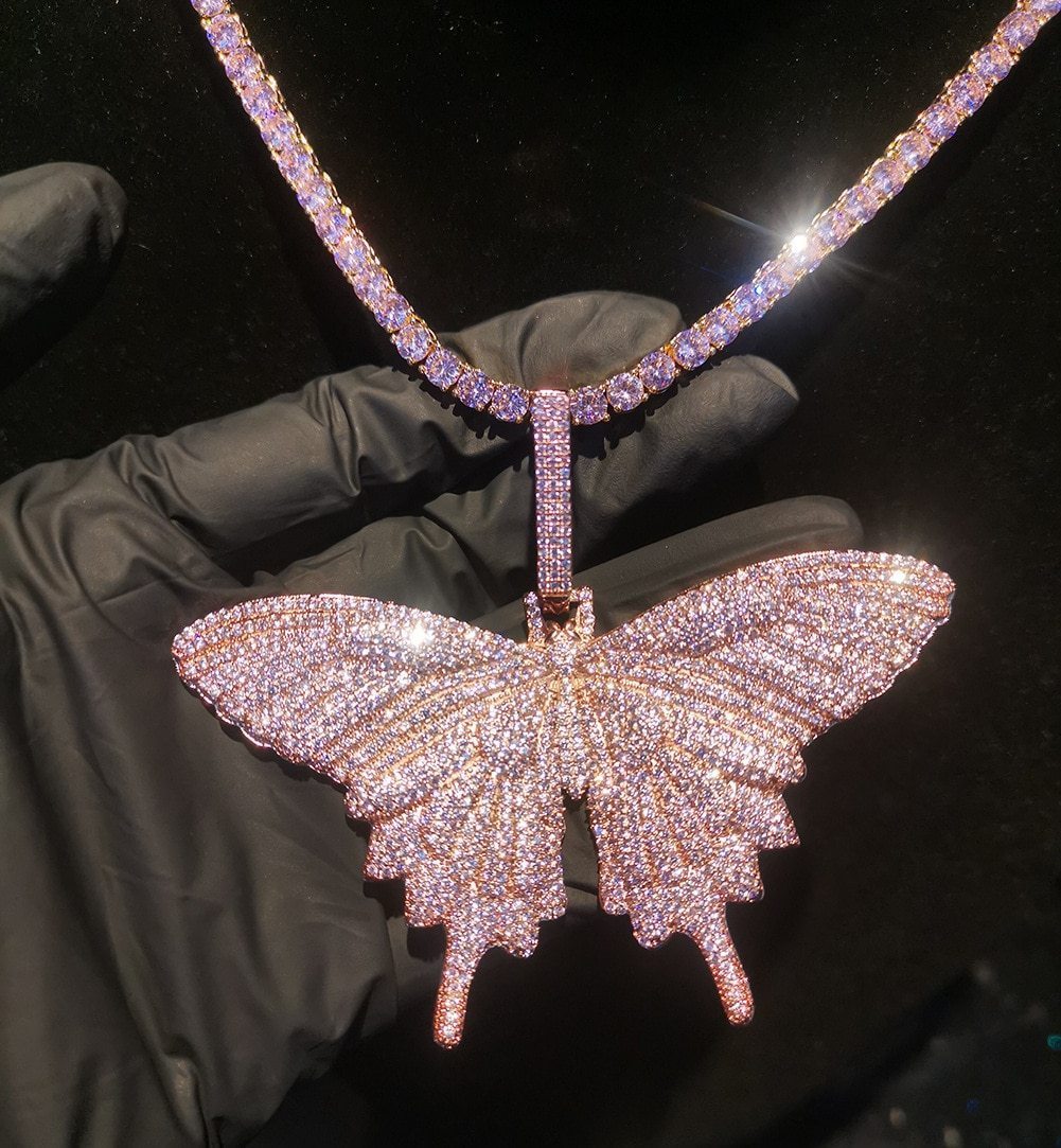 Bling Iced Out Butterfly Necklace-3mm Tennis Chain Necklace For Christmas Gifts