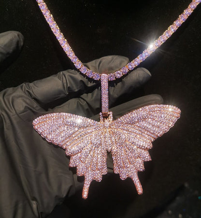 Bling Iced Out Butterfly Necklace-3mm Tennis Chain Necklace For Christmas Gifts