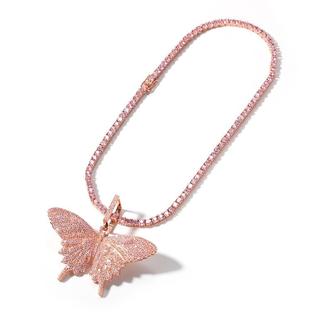 Bling Iced Out Butterfly Necklace-3mm Tennis Chain Necklace For Christmas Gifts