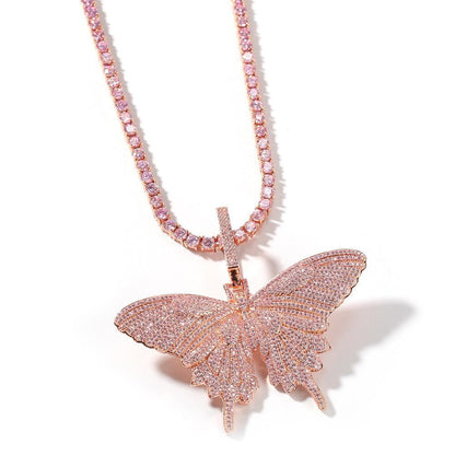 Bling Iced Out Butterfly Necklace-3mm Tennis Chain Necklace For Christmas Gifts