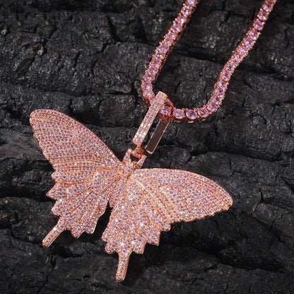 Bling Iced Out Butterfly Necklace-3mm Tennis Chain Necklace For Christmas Gifts