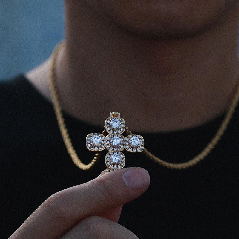 Cross Crystal Pendants Necklace- Men's Hip Hop Jewelry