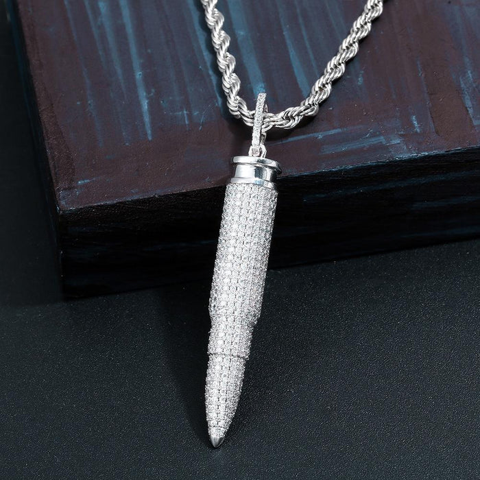 Hip Hop Bullet Pendant Necklace- Full Of Crystal Jewelry