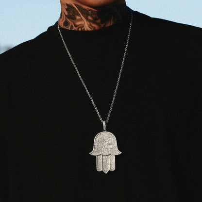 Men's Hip Hop Pendants Necklace- Crystal Zircon Oversize Hand Pendant