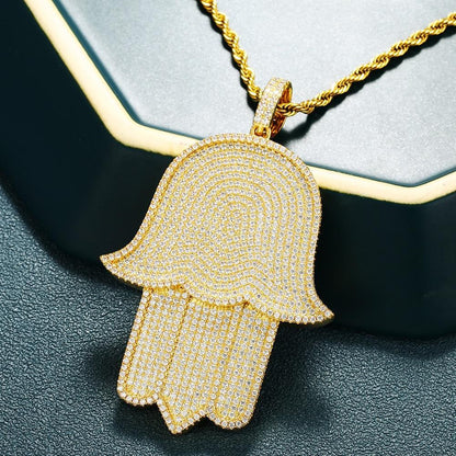 Men's Hip Hop Pendants Necklace- Crystal Zircon Oversize Hand Pendant