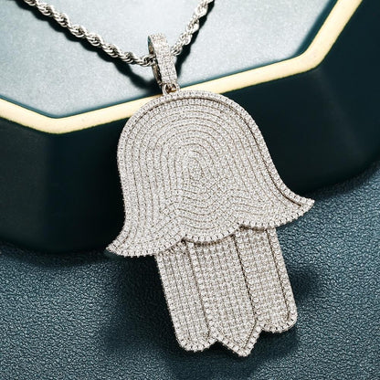 Men's Hip Hop Pendants Necklace- Crystal Zircon Oversize Hand Pendant