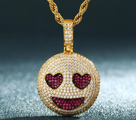 Hip Hop Smiley Face Pendant Necklace With Heart Eye