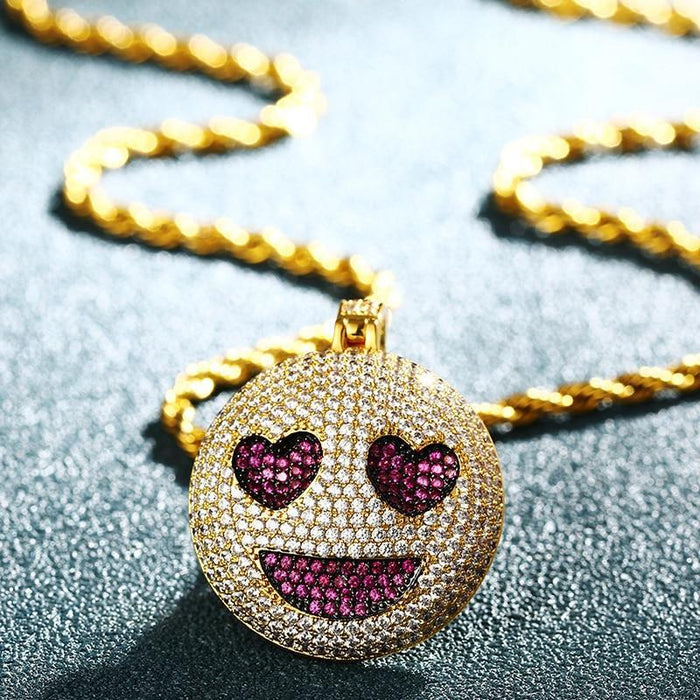Hip Hop Smiley Face Pendant Necklace With Heart Eye