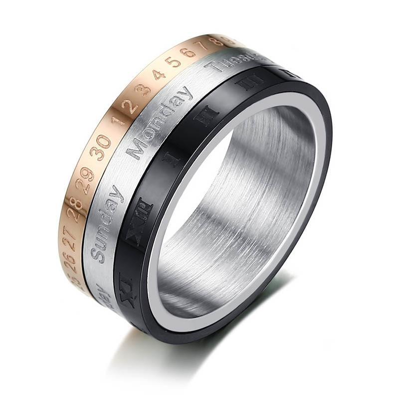 3 Part Roman Numerals Spinner Ring With Date Time Calendar