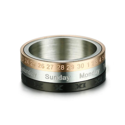 3 Part Roman Numerals Spinner Ring With Date Time Calendar