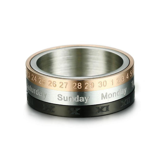 3 Part Roman Numerals Spinner Ring With Date Time Calendar