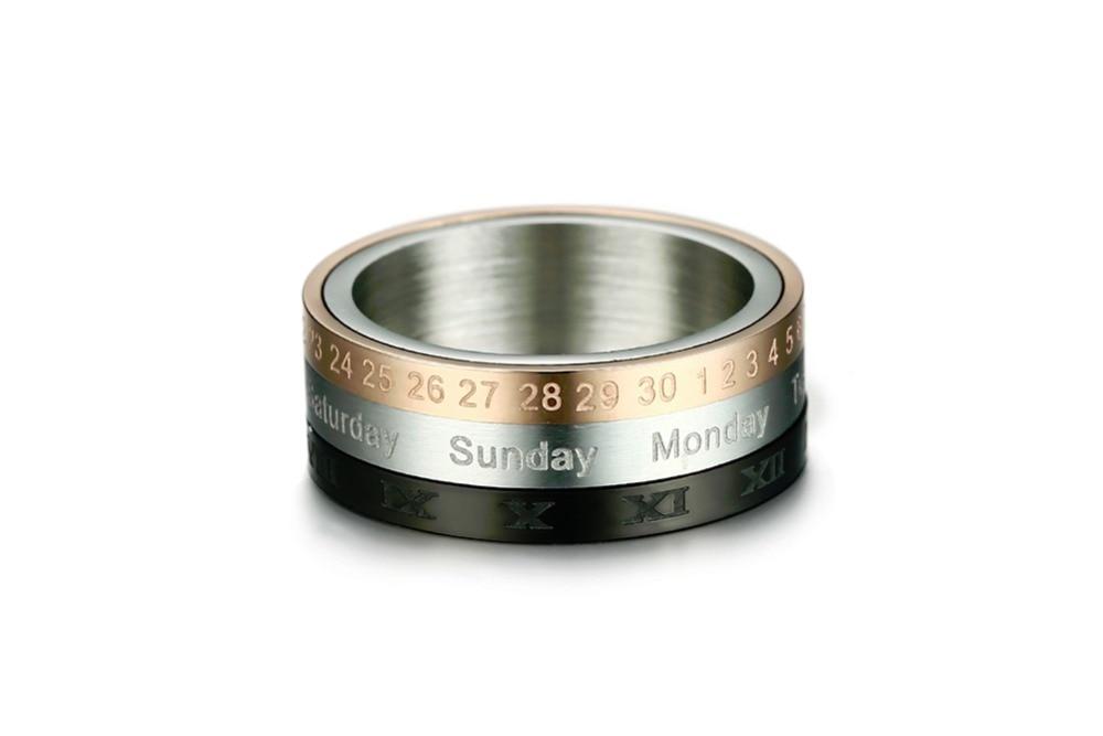 3 Part Roman Numerals Spinner Ring With Date Time Calendar