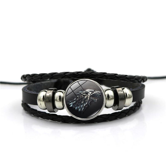 Game of Thrones House of Stark Wolf Cabochon Leather Bracelet