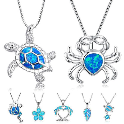 Blue Opal Sea Turtle Necklace