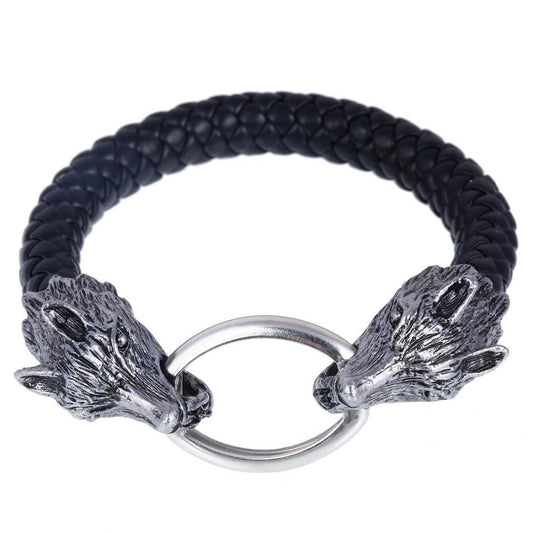 Wolf Head Men's Leather Bracelet