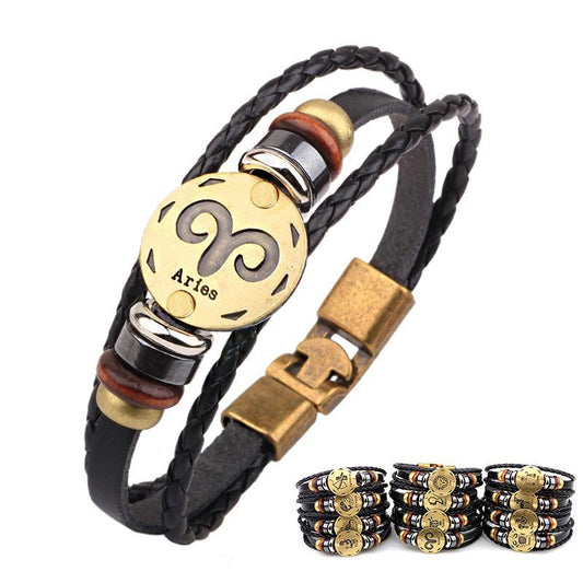 Multi-Layer 12 Zodiac Signs Constellation Leather Bracelet