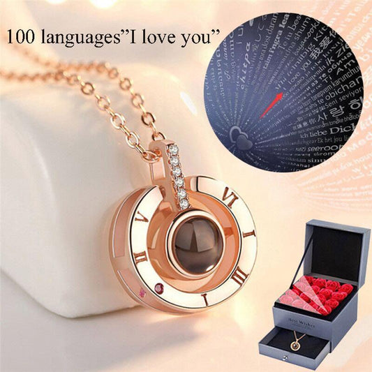 " I Love You In 100 Languages Necklace" Valentines Day Gift For Her