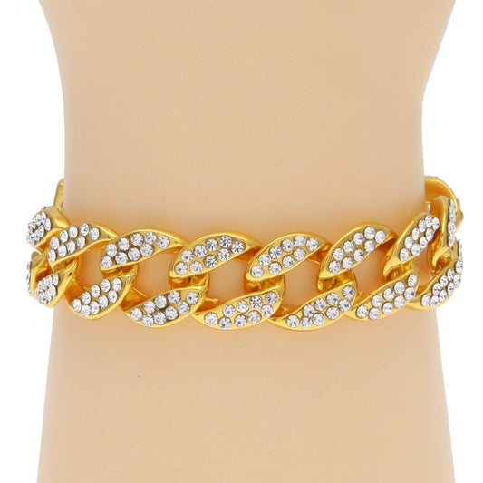 Hip Hop Bracelet- Iced Out 15mm Bling Full Rhinestone Cuban Link Chain