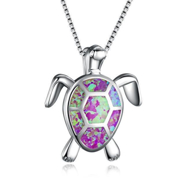 925 Sterling Silver Opal Turtles Pendant Necklace