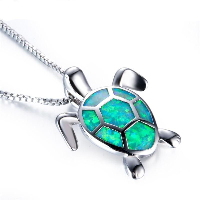 925 Sterling Silver Opal Turtles Pendant Necklace