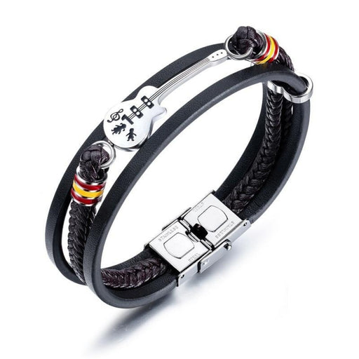 Musicwaker®High-quality Leather Handmade Personalise Unique Bracelet Limited Edition(Guitar+Traditional guitar+ Beth+ Guitar Necklace+Music )