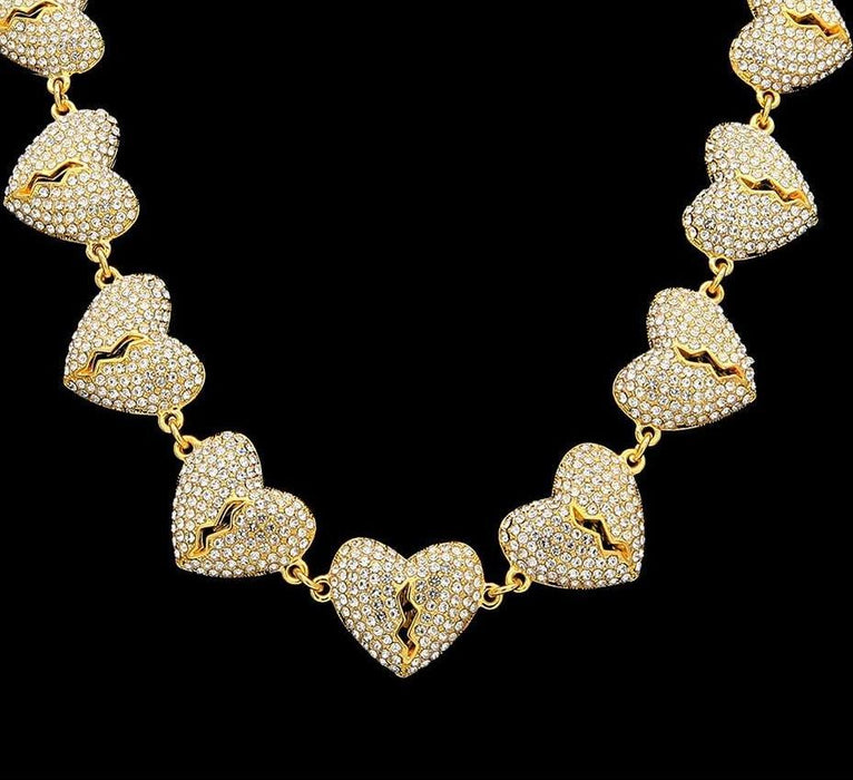 Broken Heart Necklaces Full Iced Out CZ Rhinestone Hip hop Jewelry