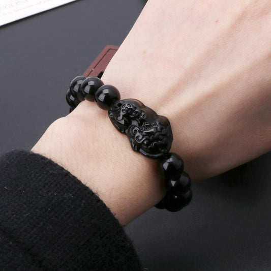 Black Obsidian Brave Troops Charm Bracelet