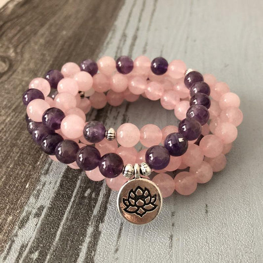 Rose Quartz Amethyst 108 Mala Bracelet